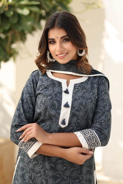 MULMUL CHESHTA BLOCK PRINTED KURTI-FLARED PLAZZO & DUPATTA SET MULMUL CHESHTA BLOCK PRINTED KURTI-FLARED PLAZZO & DUPATTA SET